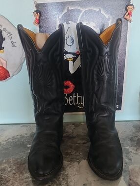 Rudel Vintage Black Leather Western Cowboy Boots - Men's 9E (Wide) - Handcrafted